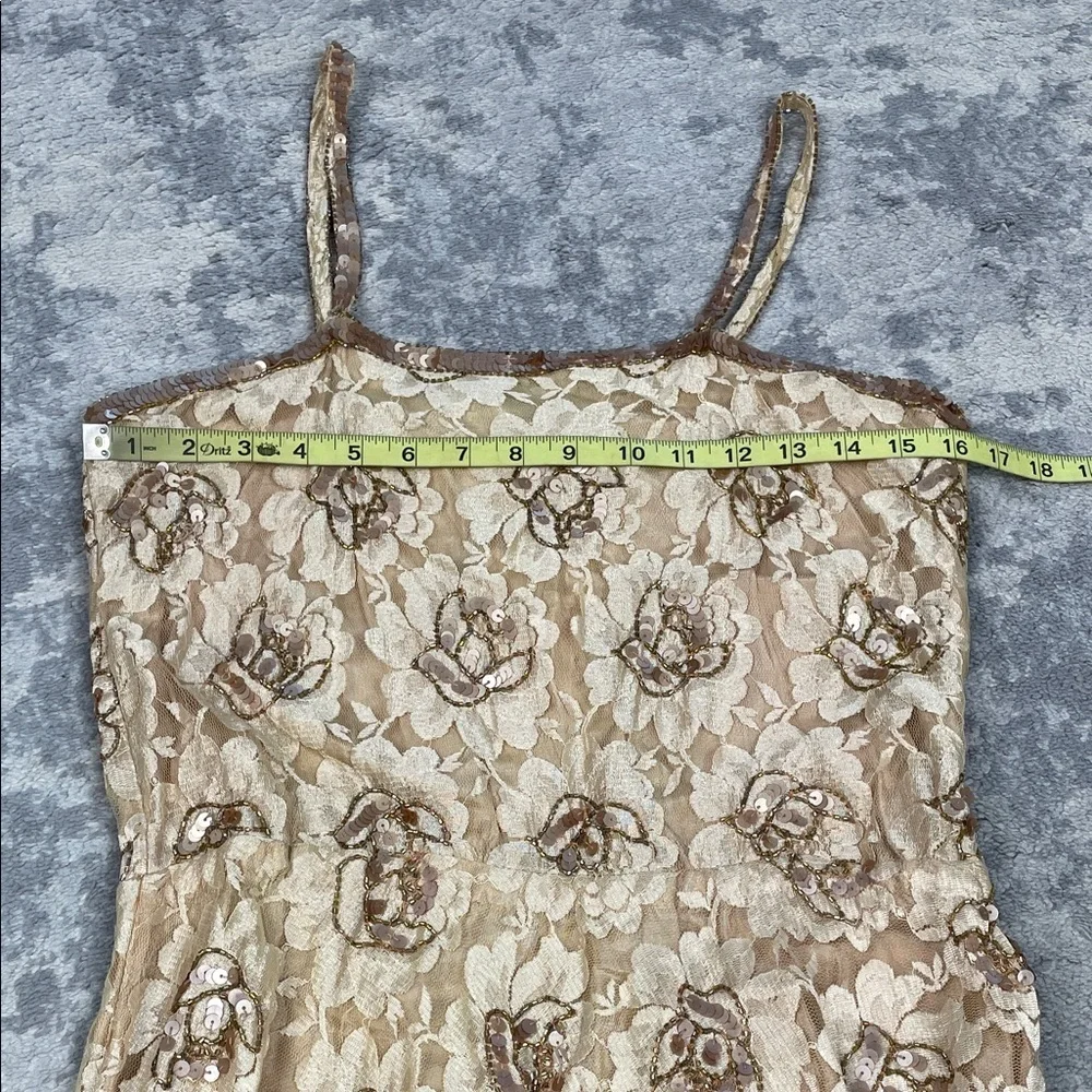 NWT Channa Deadstock Sequin Floral Lace Midi A Line Dress Gold Hand Crafted Sz M - Picture 6 of 16
